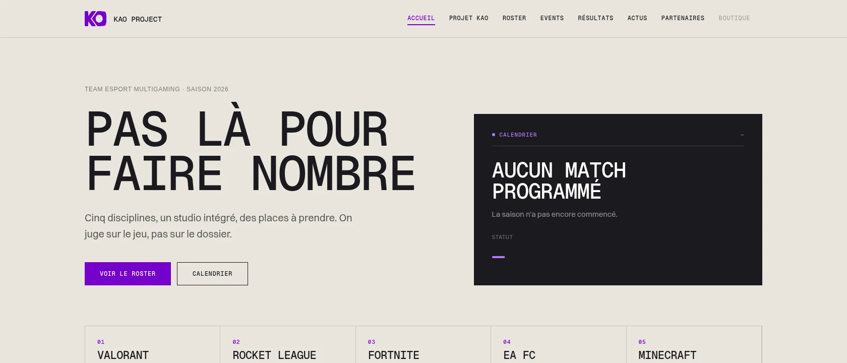 Le site de KaO Project, page d'accueil